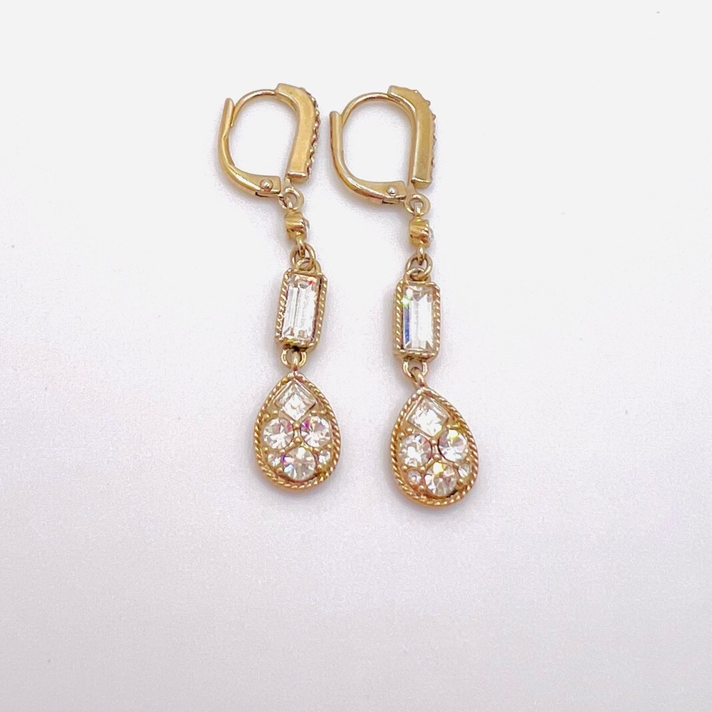 Givenchy Gold Tone & Rhinestone Dangle Drop Earri… - image 1